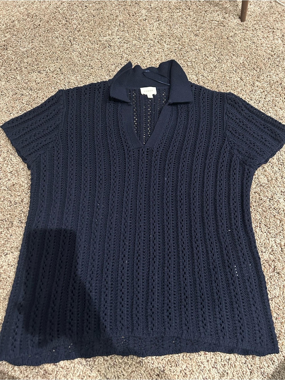 Cyrus Navy Blue Knit Short-Sleeve Dress Shirt